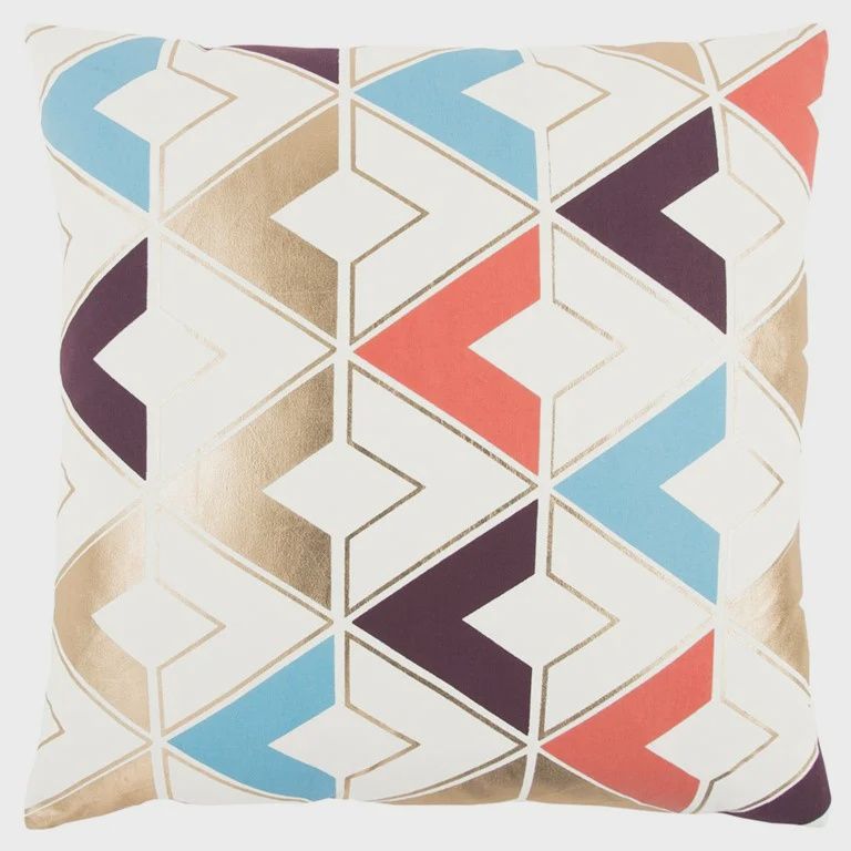 Rizzy Home Decorative Pillow, Multicolor Geometric Pattern with Gold Foil Detail