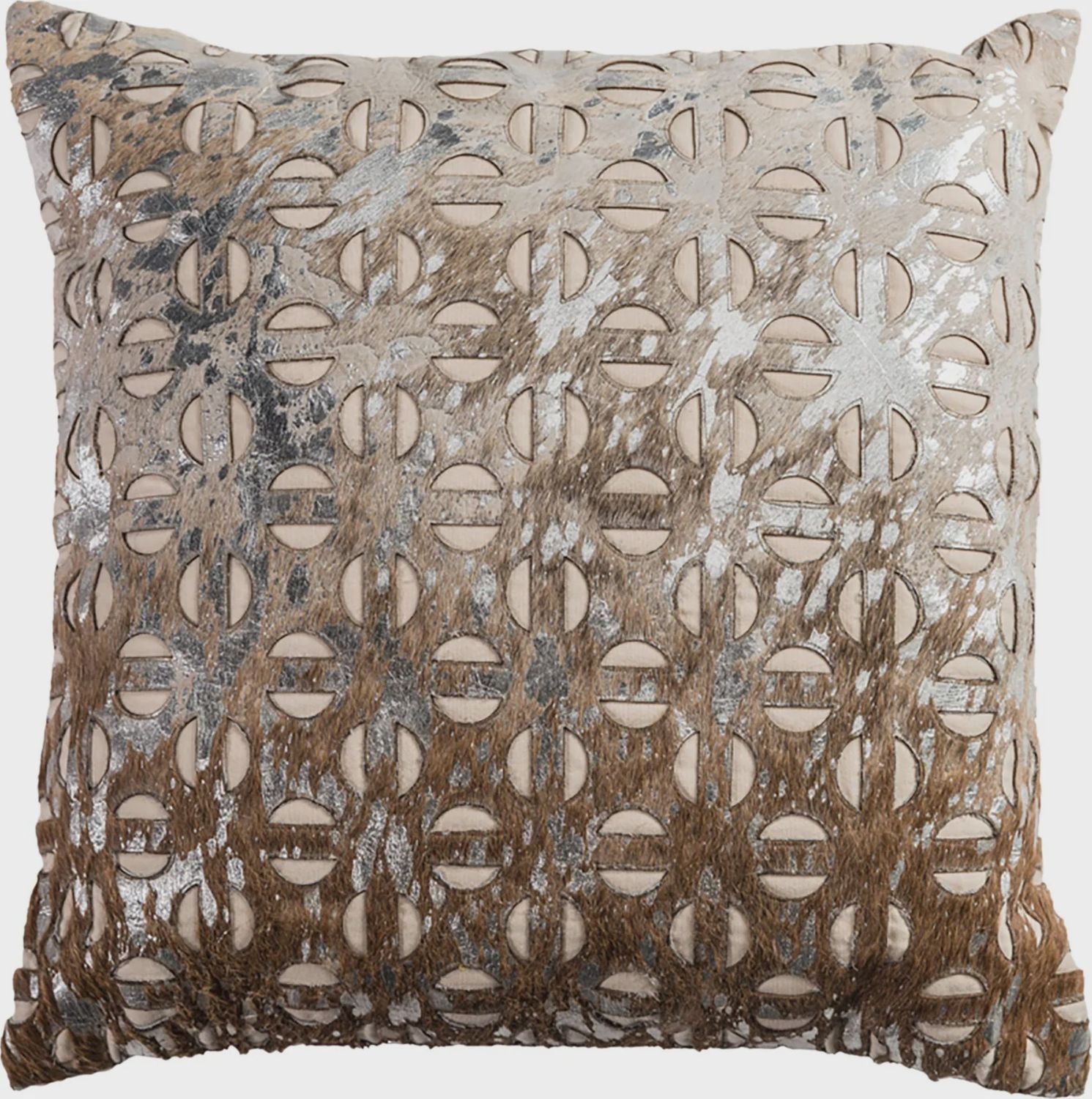 Rizzy Home Decorative Pillow, Brown Cutout with Silver Metallic Detail