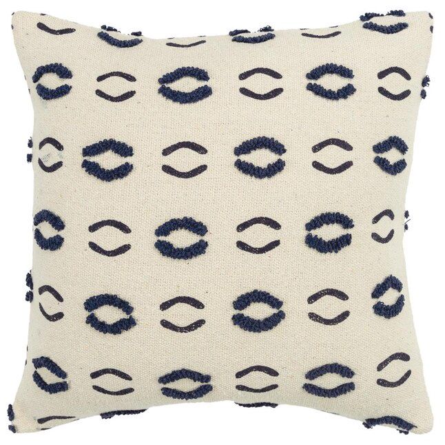 Rizzy Home Decorative Pillow, Natural Canvas with Blue Fray Pattern