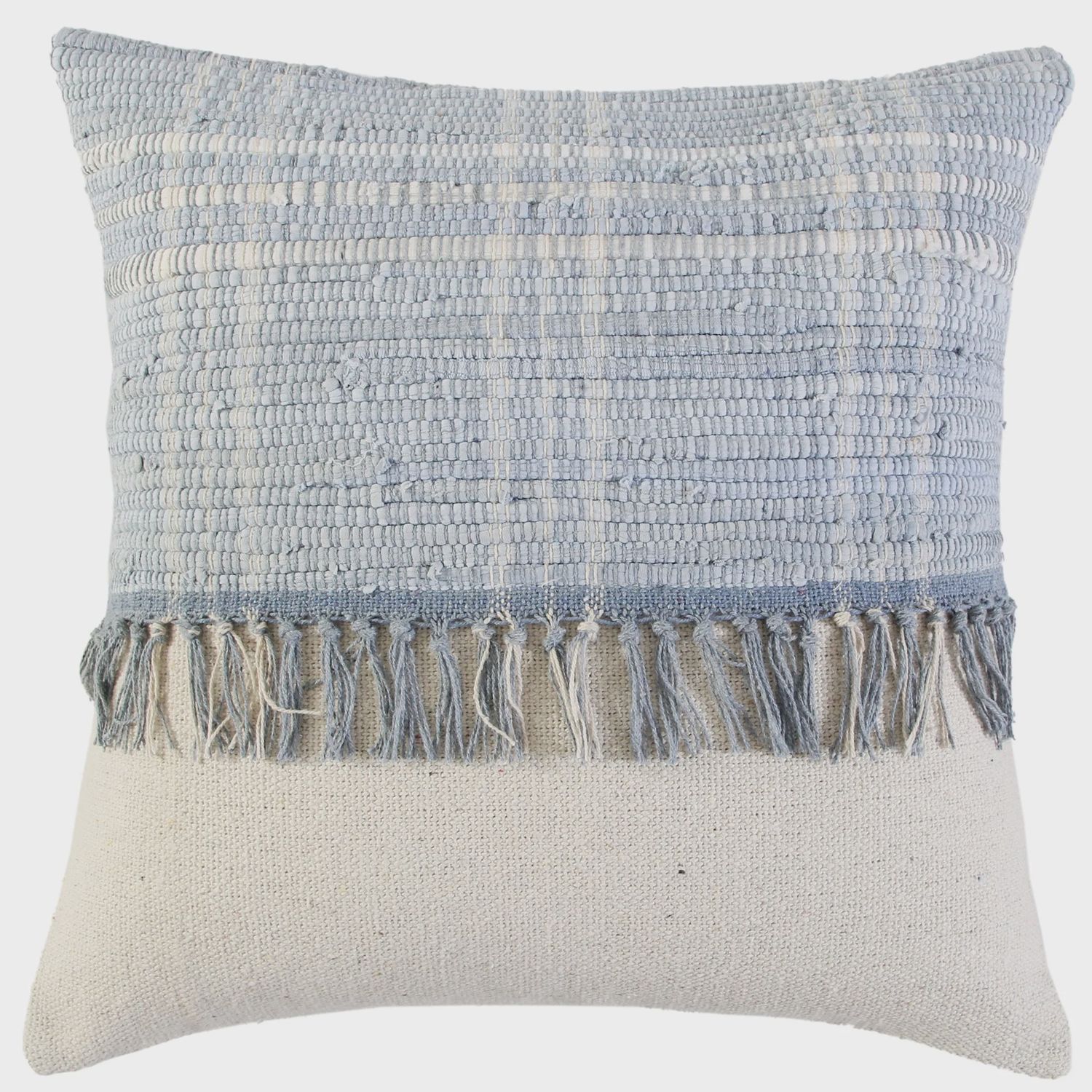 Rizzy Home Decorative Pillow, Natural with Light Blue Woven Fringe Detail