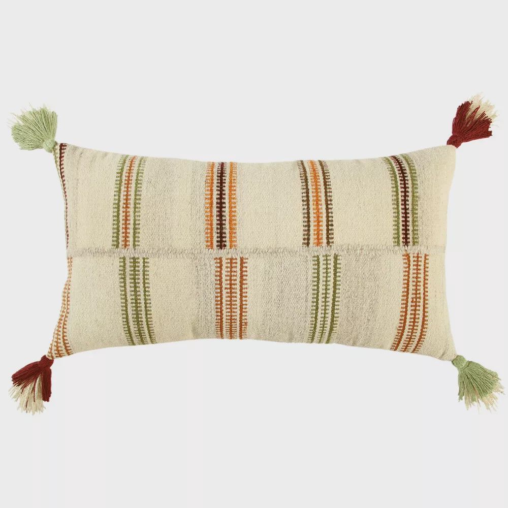 Rizzy Home Decorative Pillow, Natural Canvas with Multicolor Stripe