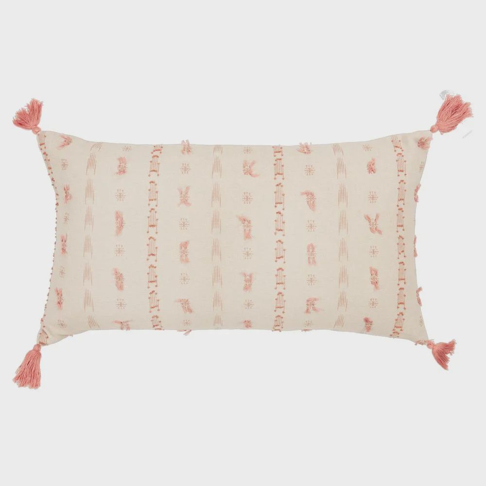 Rizzy Home Decorative Pillow, Natural with Pink Geometric Detail
