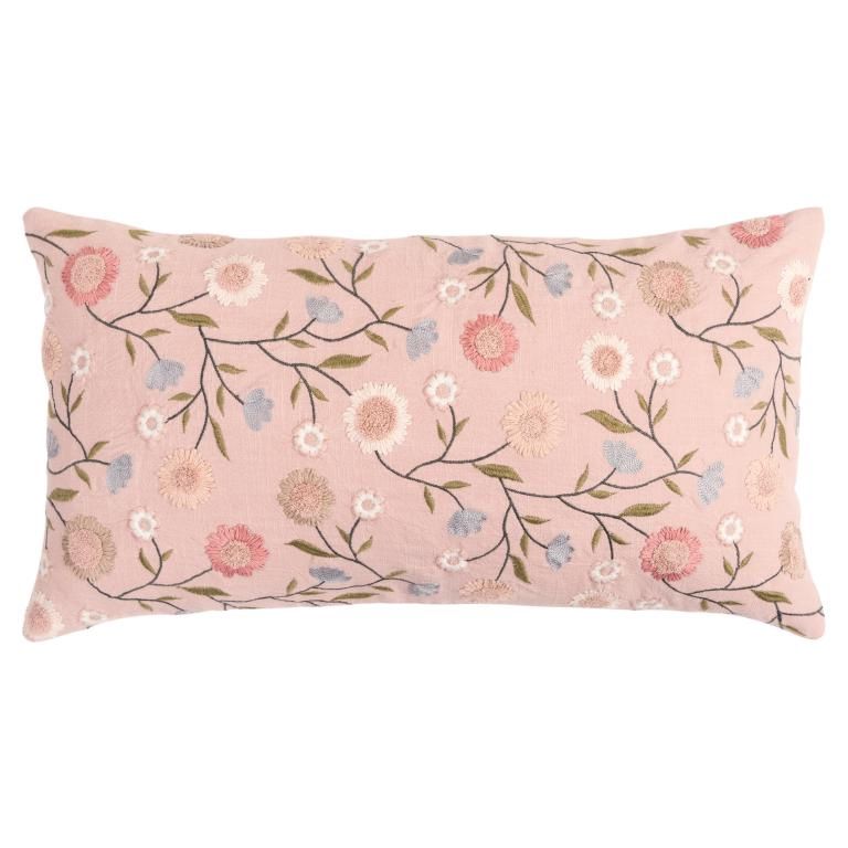 Rizzy Home Decorative Pillow, Pink with Floral Embroidery