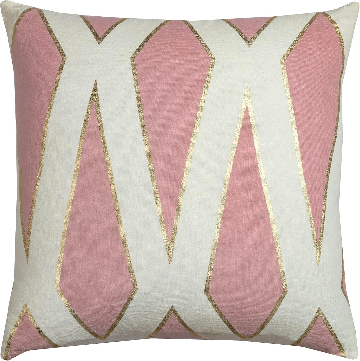 Rizzy Home Decorative Pillow, Pink, White and Gold Foil Geometric Pattern