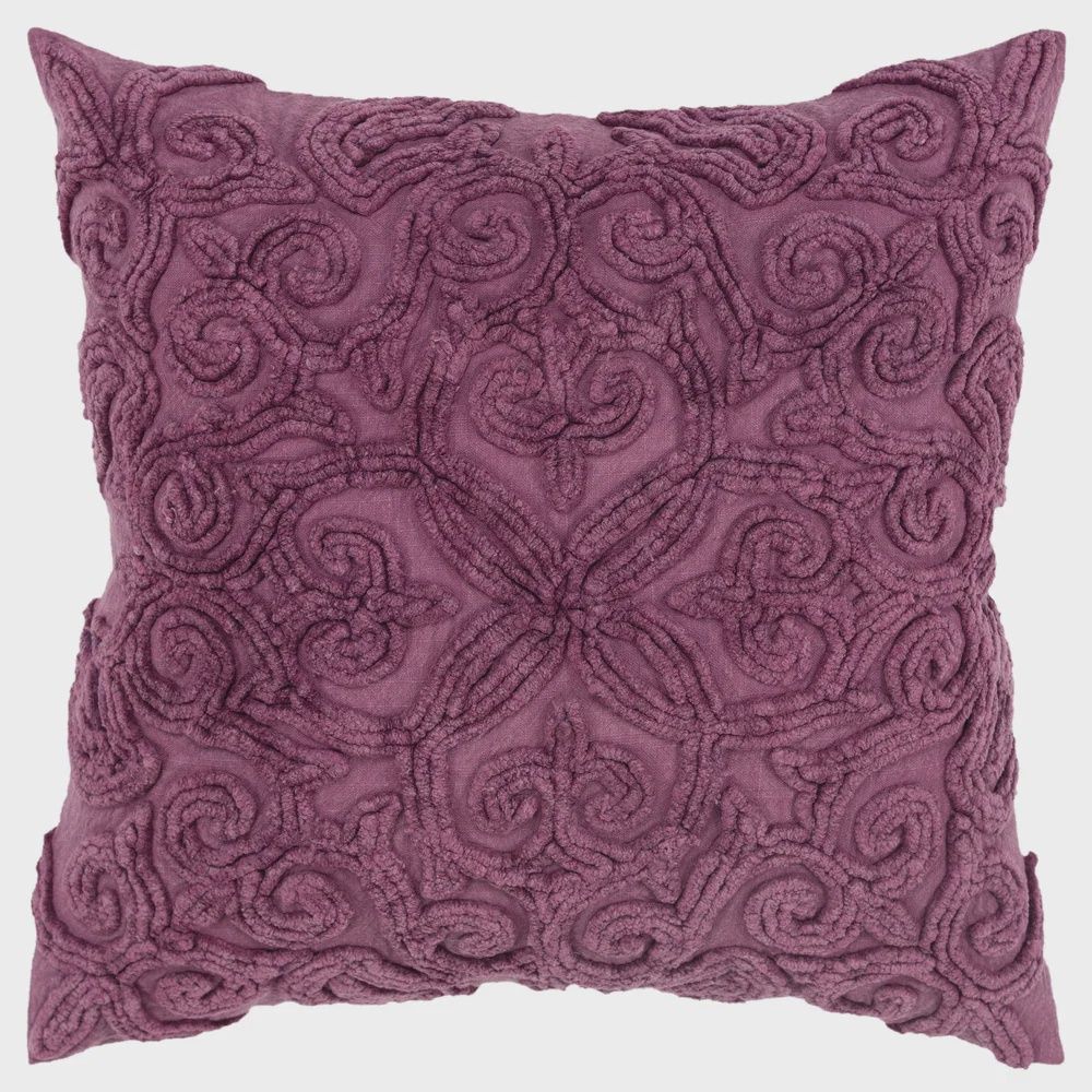 Rizzy Home Decorative Pillow, Chenille Swirl Texture Deep Purple