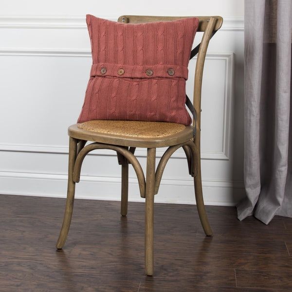 Rizzy Home Decorative Pillow, Rust Cable Knit with Wooden Button Detail