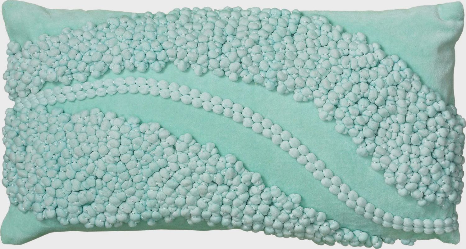 Rizzy Home Decorative Pillow, Turquoise Pom Pom Texture