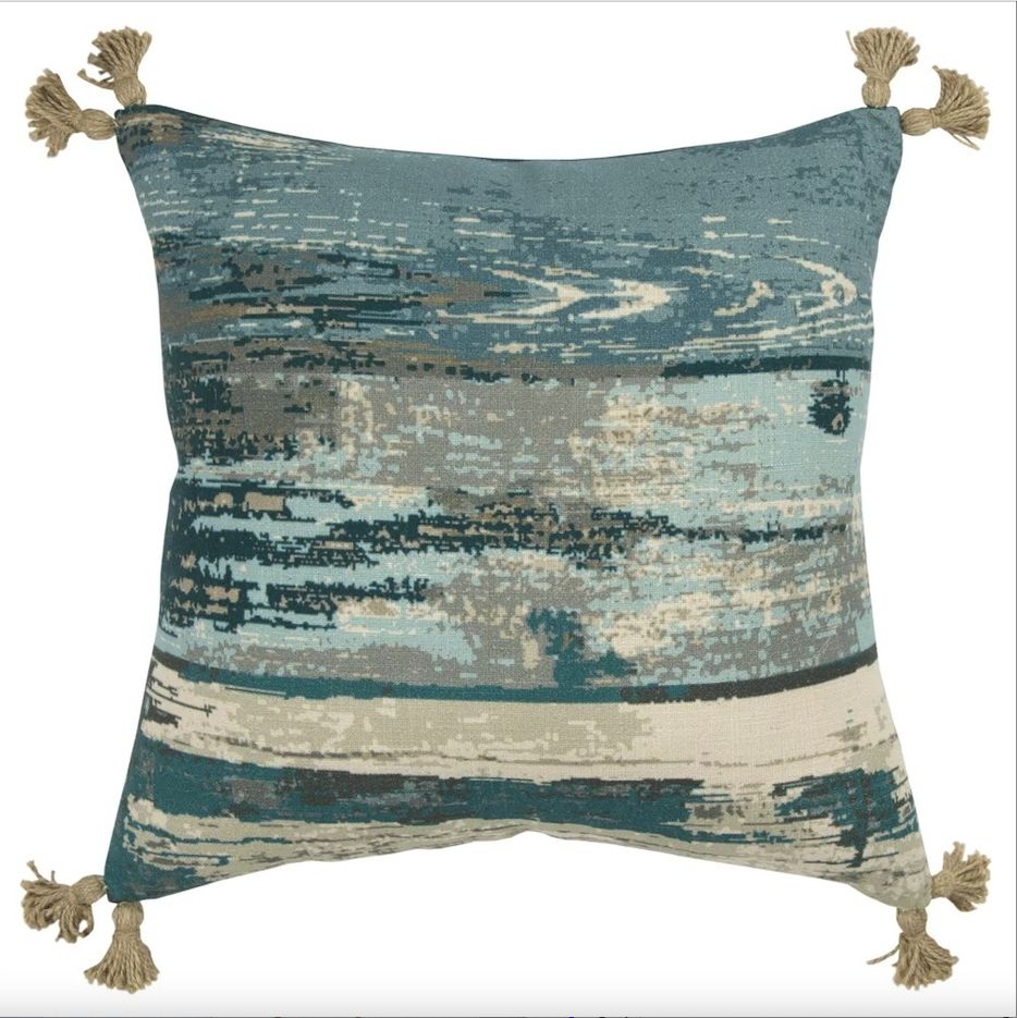 Rizzy Home Decorative Pillow, Textured Teal with Corner Tassles