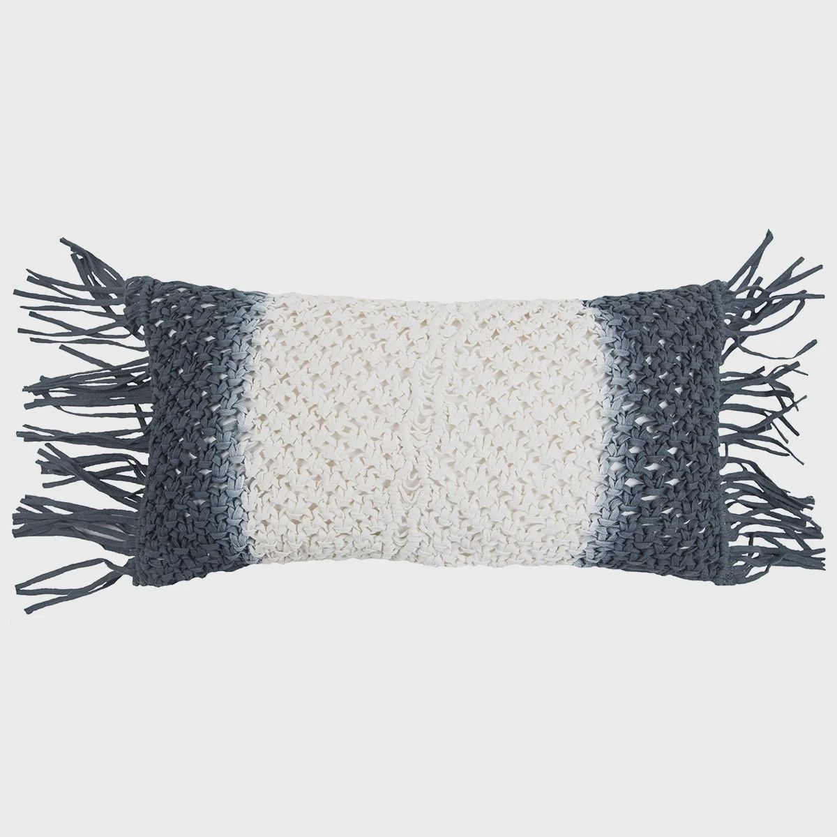 Rizzy Home Decorative Pillow, White and Black Dip Dyed Braided Detail