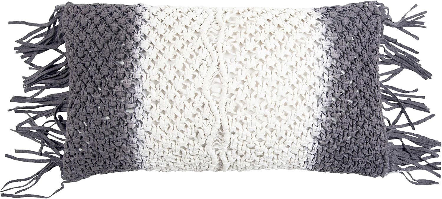 Rizzy Home Decorative Pillow, White and Grey Dip Dyed Braided Detail