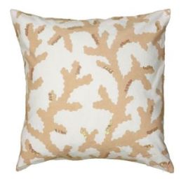 Rizzy Home Decorative Pillow, White with Beige Coral and Beaded Detail
