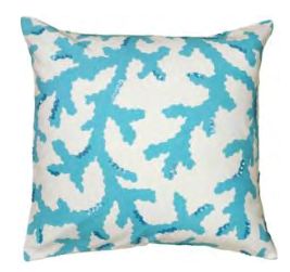 Rizzy Home Decorative Pillow, White With Blue Coral and Beaded Detail