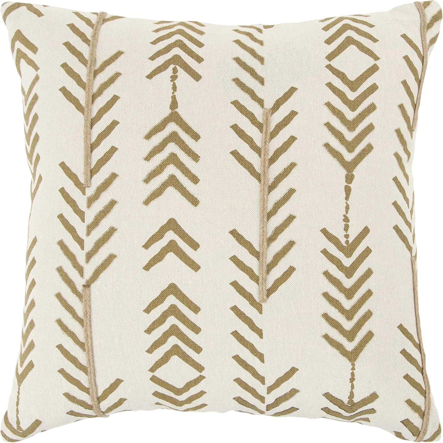 Rizzy Home Decorative Pillow, White with Gold Arrow Print