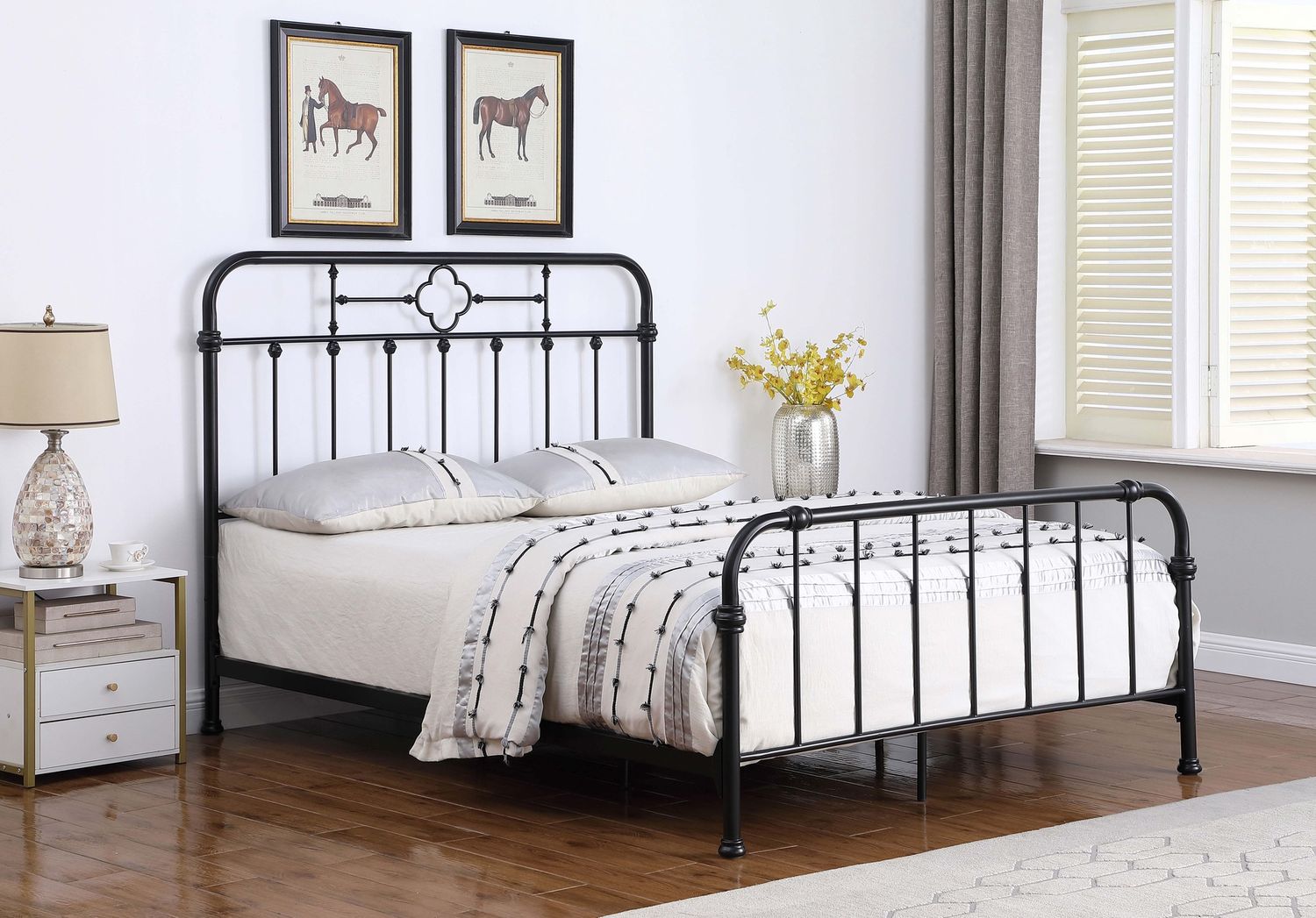 Packlan Metal Panel Bed Matte Black, Size: Queen