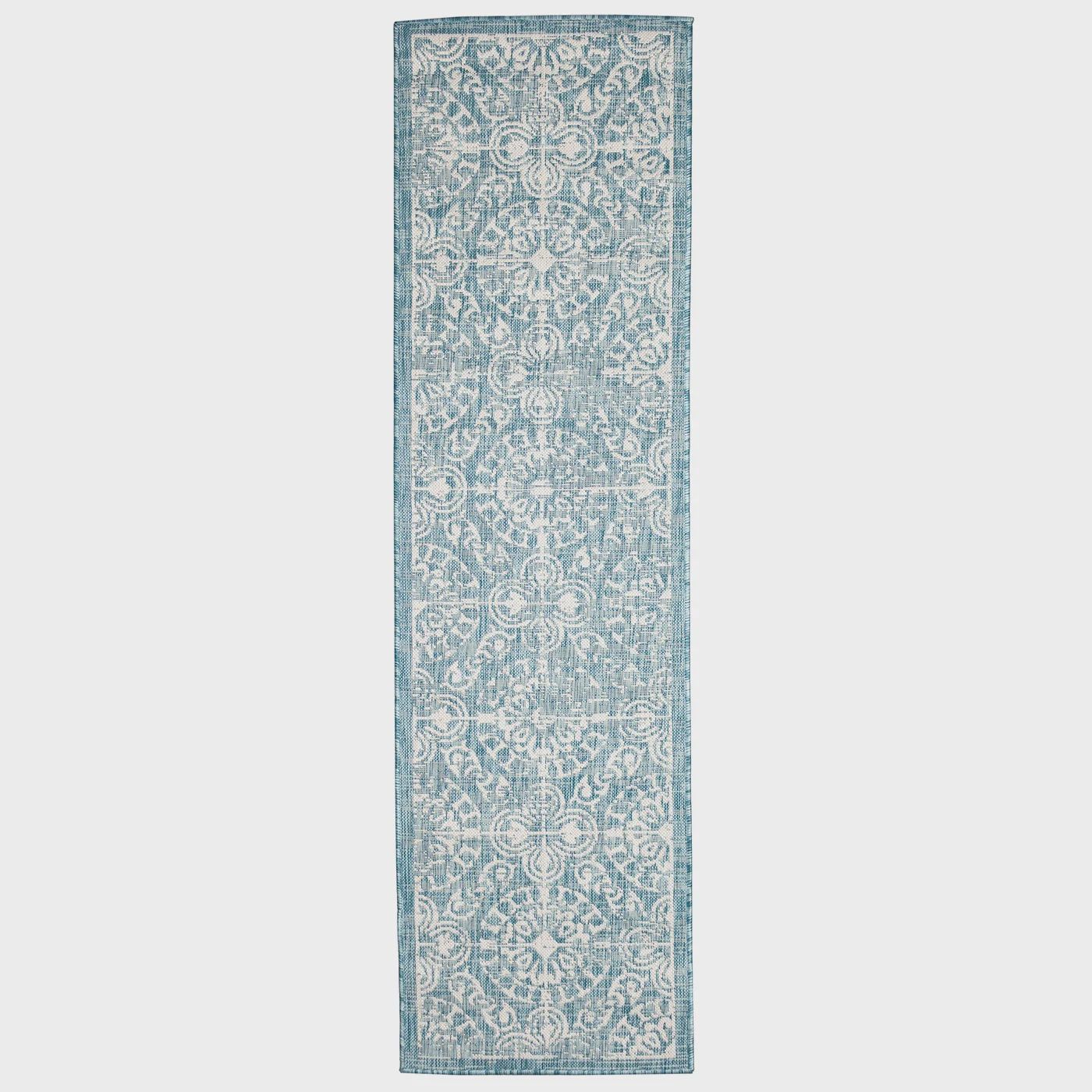 Carmel Antique Tile Indoor/Outdoor Rug Aqua, Size: 1&#39;11&quot; x 4&#39;11&quot; Runner