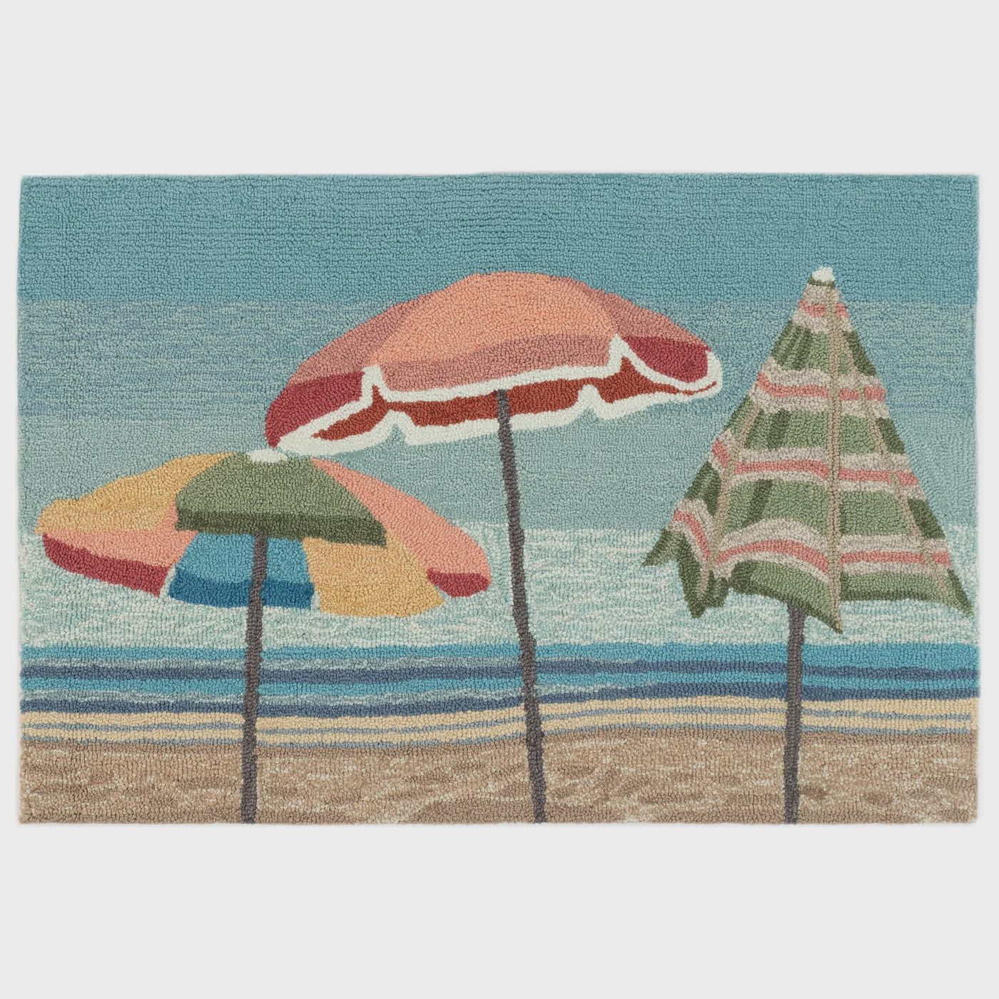 Frontporch Beach Umbrellas Indoor/Outdoor 20x30&quot; Rug Aqua