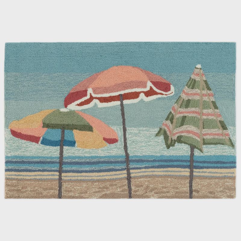 Frontporch Beach Umbrellas Indoor/Outdoor 20x30" Rug Aqua