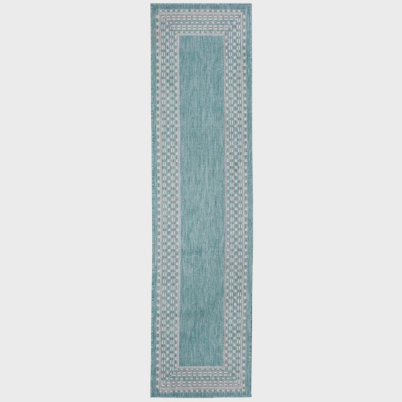 Malibu Etched Border Indoor/Outdoor Rug Aqua