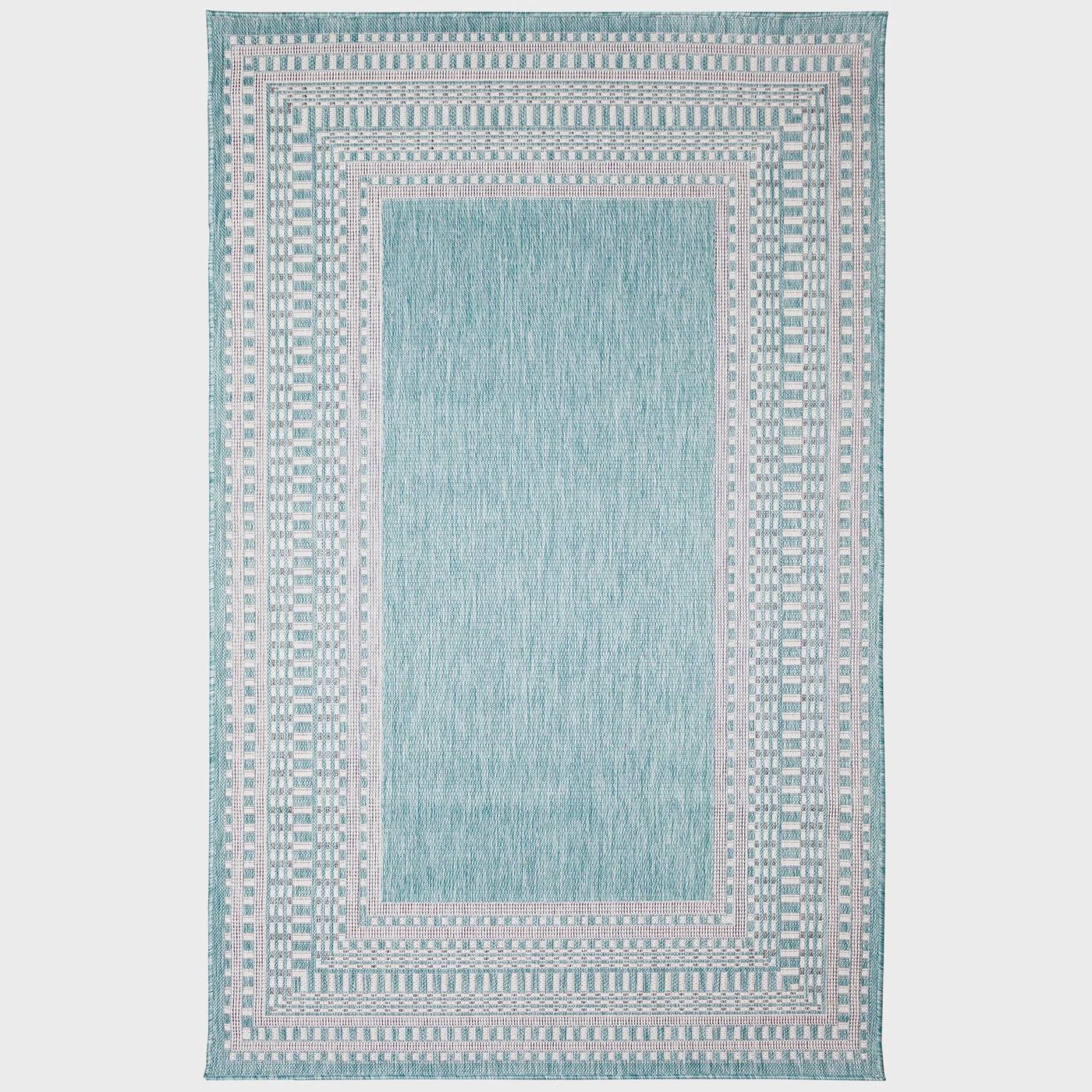 Malibu Etched Border Indoor/Outdoor Rug Aqua