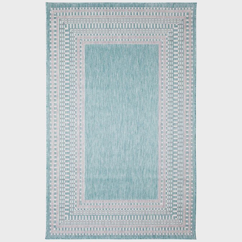 Malibu Etched Border Indoor/Outdoor Rug Aqua