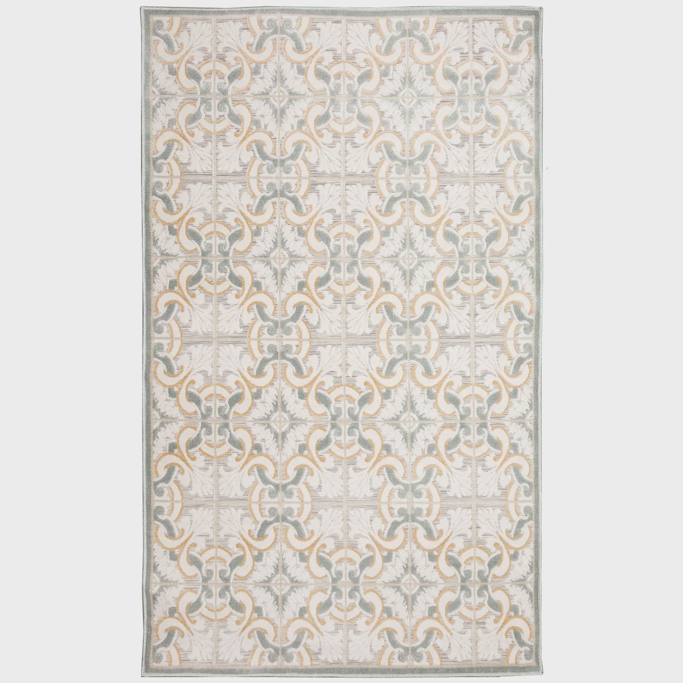 Canyon Floral Tile Indoor/Outdoor Rug, Colour: Ivory, Size: 2x5&#39;