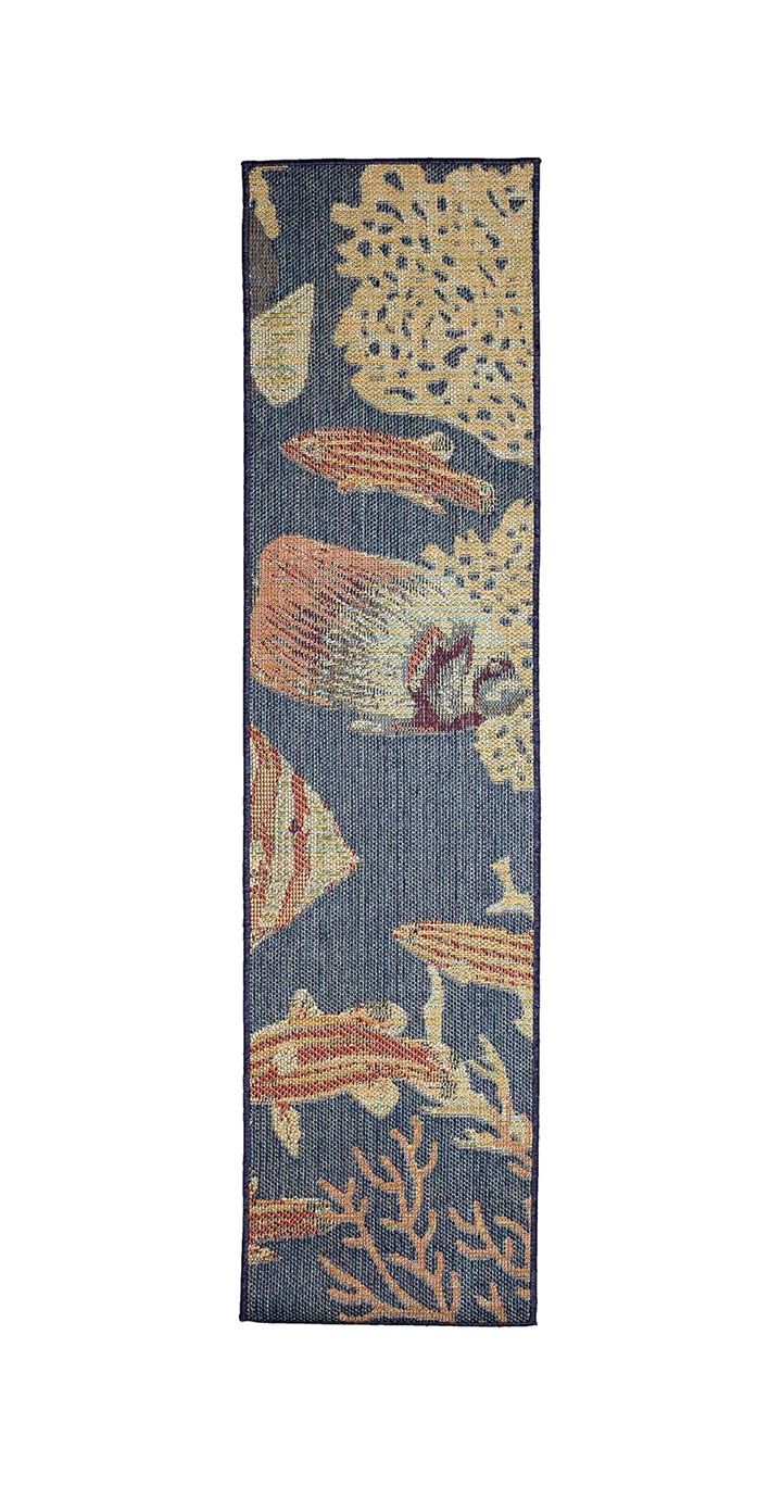 Patio Fish Navy Area Indoor/Outdoor Runner Rug