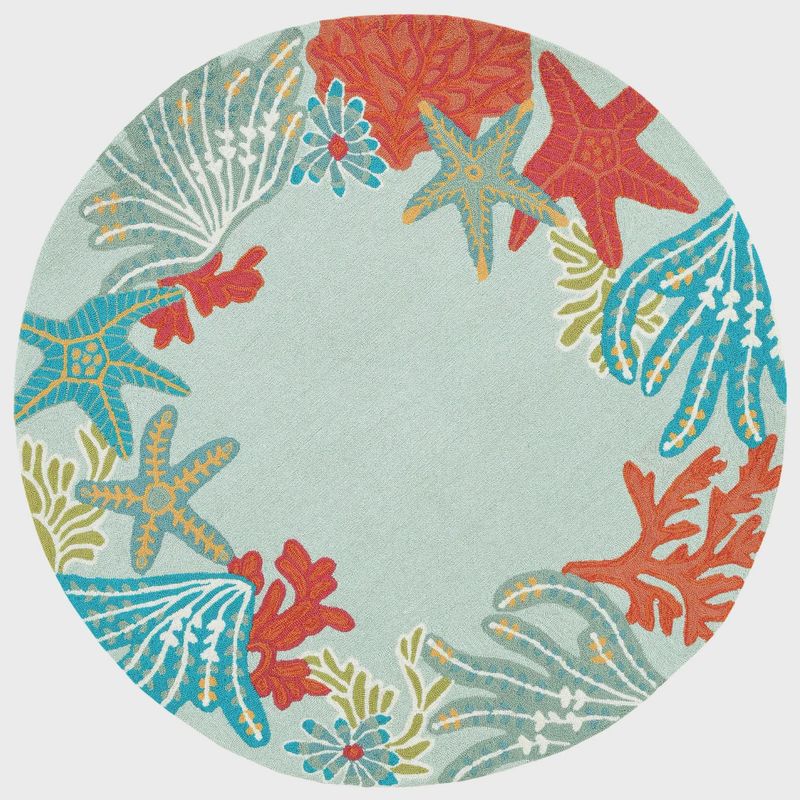 Ravella Ocean Scene Indoor/Outdoor Rug Aqua 5' Round