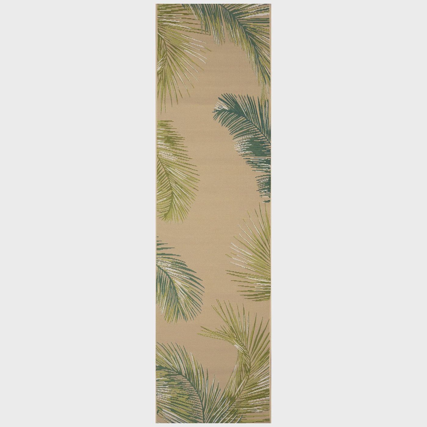 Marina Palm Border Indoor/Outdoor Rug, Colour: Sisal, Size: 23&quot; x 7&#39;6&quot; Runner
