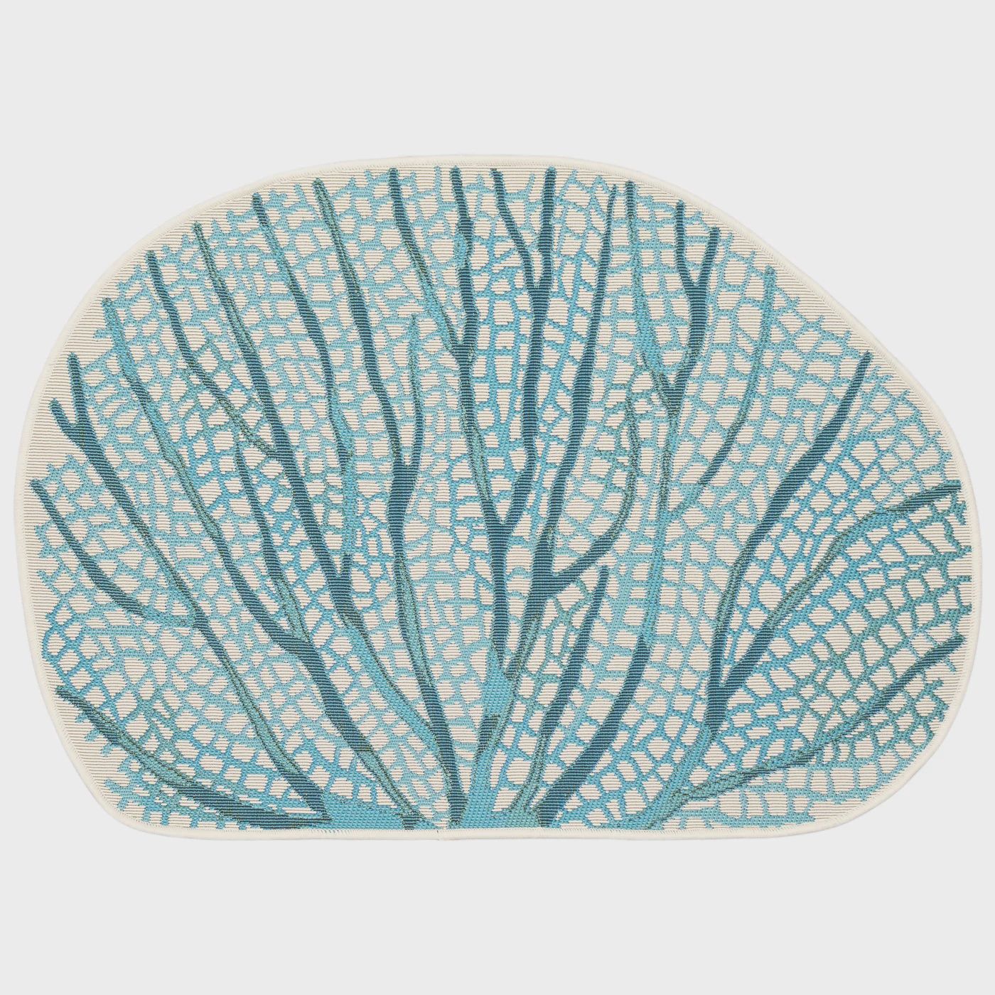 Esencia Coral Fan Indoor/Outdoor Mat Aqua, Size: 1/2 Round