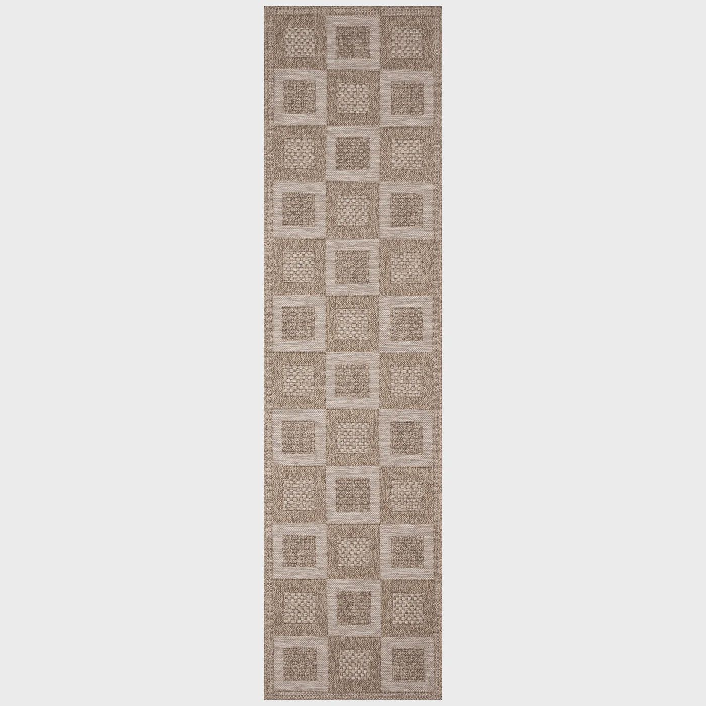 Orly Squares Indoor/Outdoor Rug Natural, Size: 23&quot; x 7&#39;6&quot; Runner