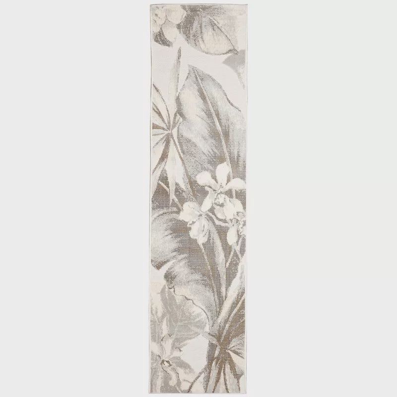 Canyon Tropical Leaf Indoor/Outdoor Rug, Colour: Ivory, Size: 23&quot;x 7&#39;6&quot; Runner