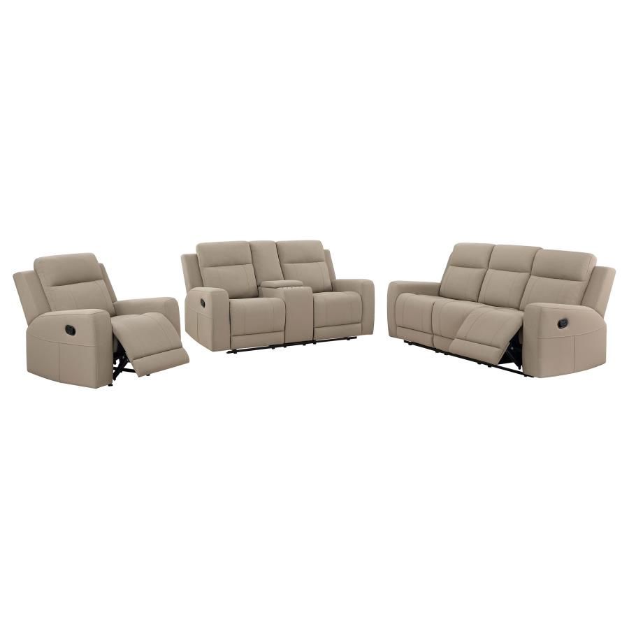 Brentwood 3-piece Upholstered Reclining Sofa Set Taupe, Colour: Taupe
