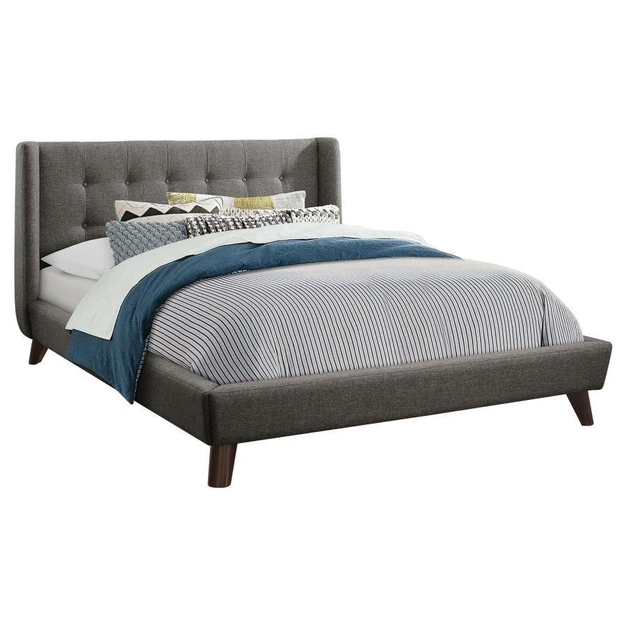 Carrington Upholstered Wingback Bed Grey, Size: Full