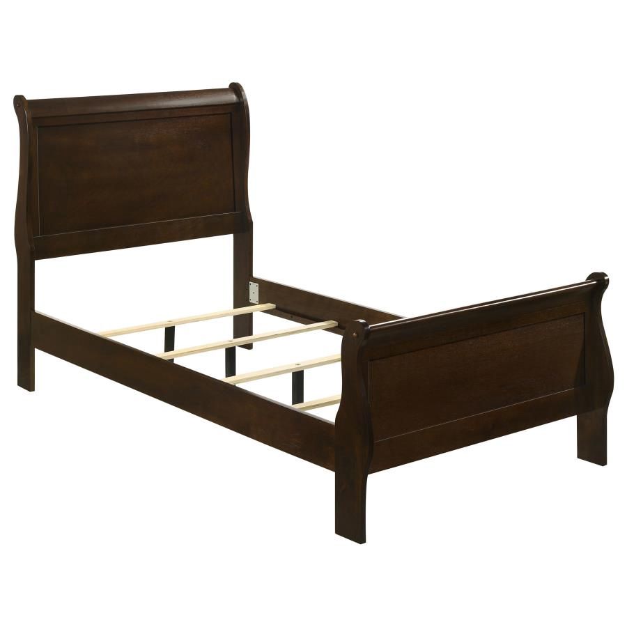 Louis Philippe Wood Sleigh Bed, Size: Twin, Colour: Cappucino