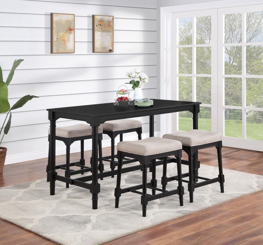 Martina 5-piece Rectangular Counter Height Dining Set, Colour: Black