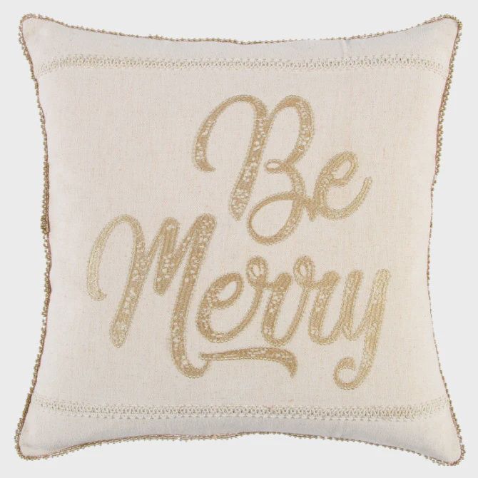 Rizzy Home Seasonal Decorative Pillow, &#39;Be Merry&#39;