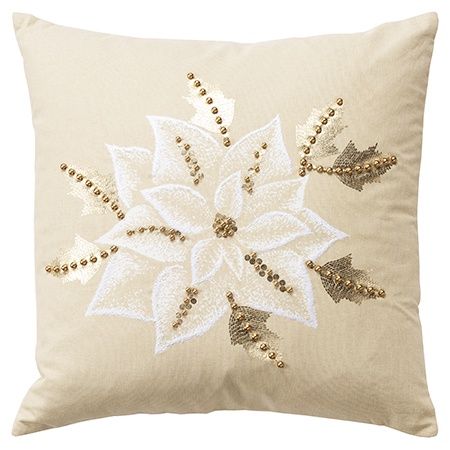 Rizzy Home Seasonal Decorative Pillow, Poinsettia Natural