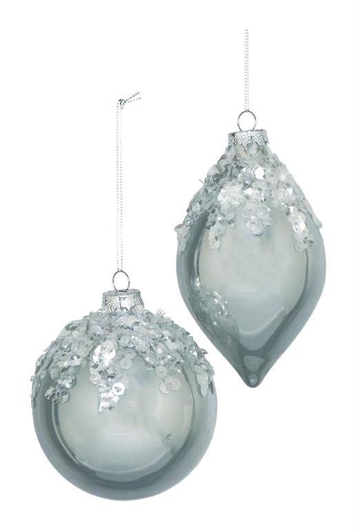 Chunky Sequin 4.5&quot; Ornament, Platinum (Set of 2)