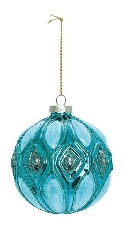 Diamond Patterned Ball Ornament, 4&quot; Teal