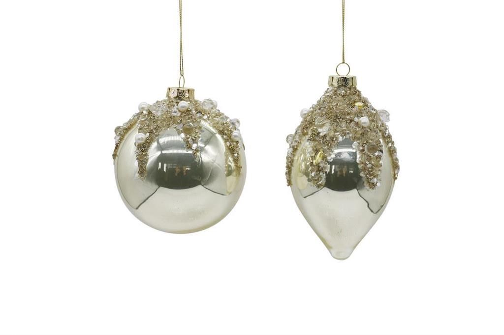 Jewel Glass Ornament, 4" (Set of 2), Colour: Champagne