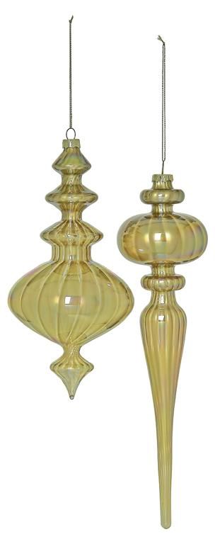 Finial Glass Ornament, Gold (Set of 2)