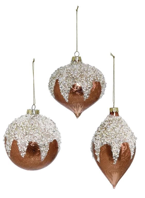 Frost Cap Glass Ornament, Rose (Set of 3)