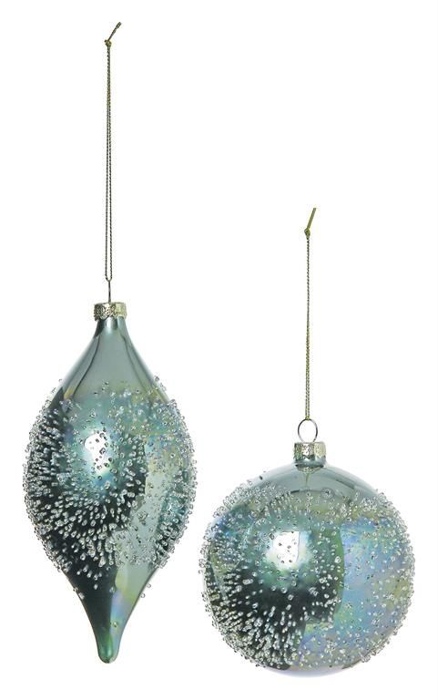 Ice Effect Glass Ornament, Ice Blue (Set of 2 Assorted)