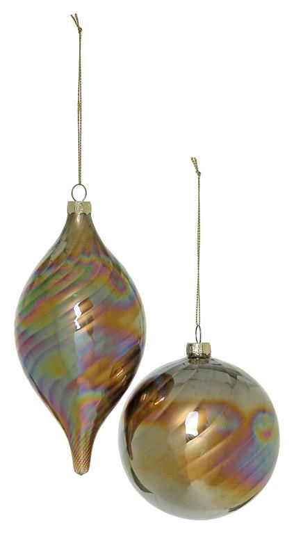 Iridescent Pearl Swirl Glass Ornament, Hazelnut (Set of 2 Assorted)