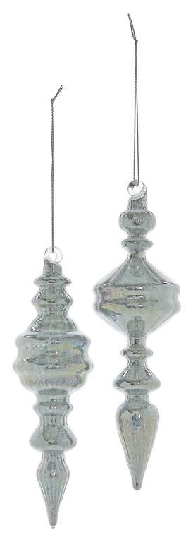 Iridescent Finial Ornament 7&quot;, Silver (Set of 2 Assorted)