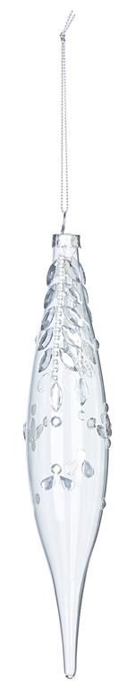 Jewelled Drop Ornament, 9", Clear
