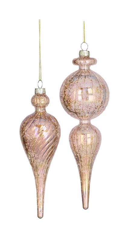 Mercury Finial Glass Ornament, Rose Quartz (Set of 2 Assorted)