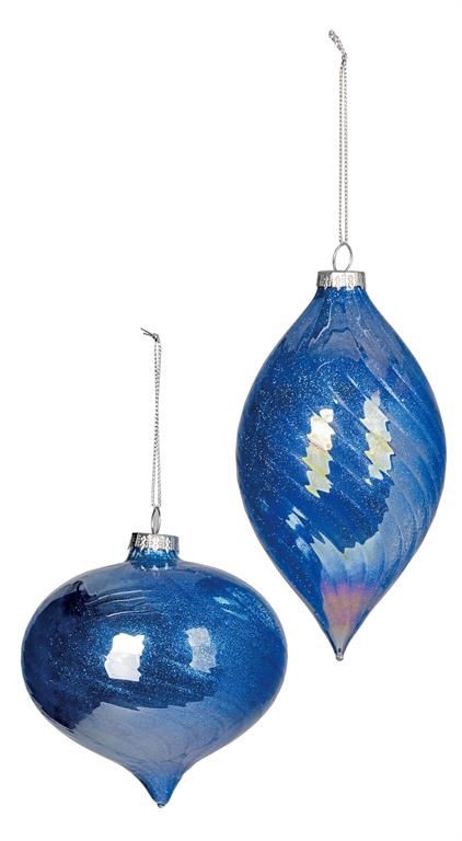 4&quot; Swirl Glass Ornament, Midnight Blue (Set of 2 Assorted)