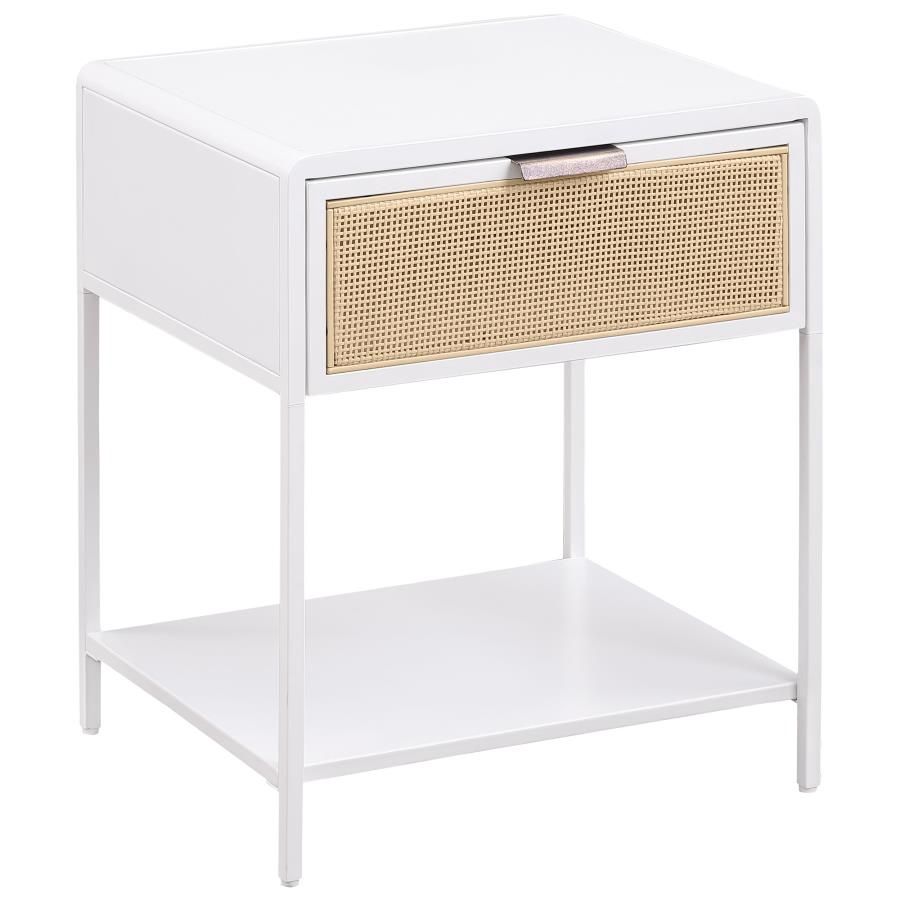 Amherst 1-drawer Radio Weave Cane Metal Side Table White