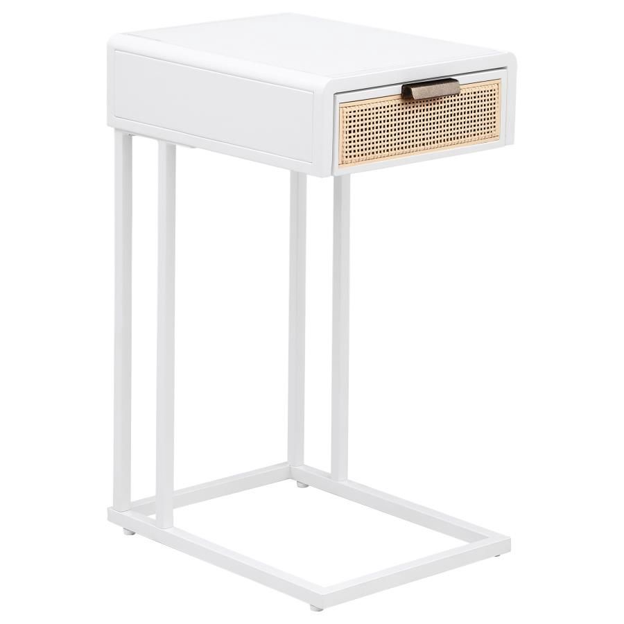 Amherst 1-drawer Radio Weave Cane Metal C Shape Side Table White